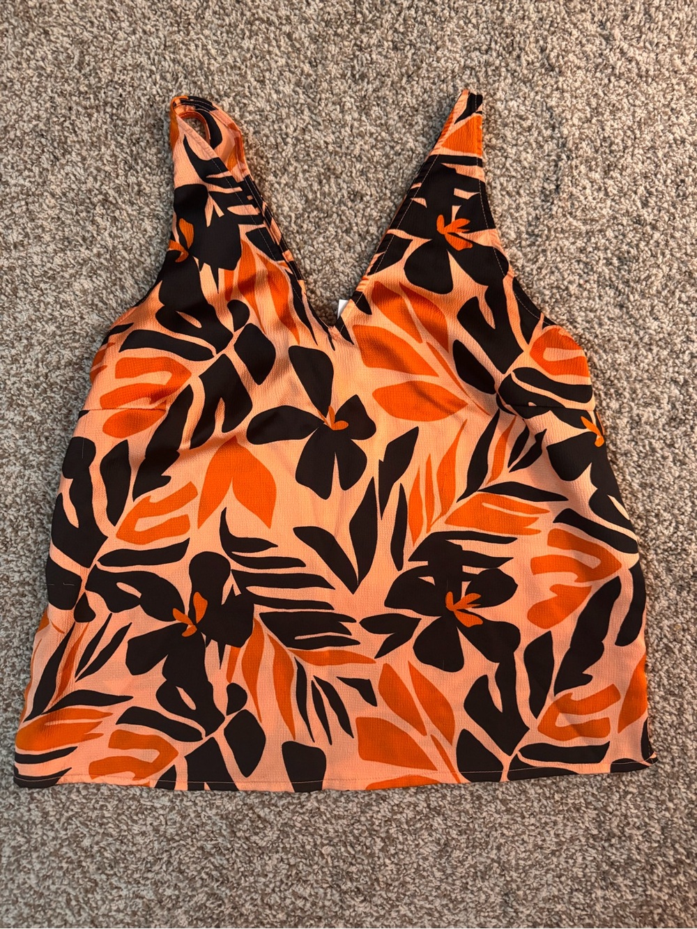 Women’s Printed V-Neck Tank Top - Orange Floral